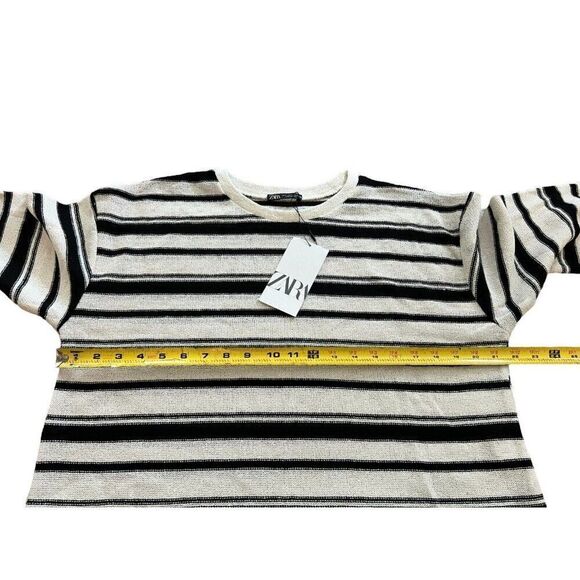 Zara Womens Rustic Sweater M Black White Knit Striped Pullover 2298/651 NWT - Picture 10 of 11